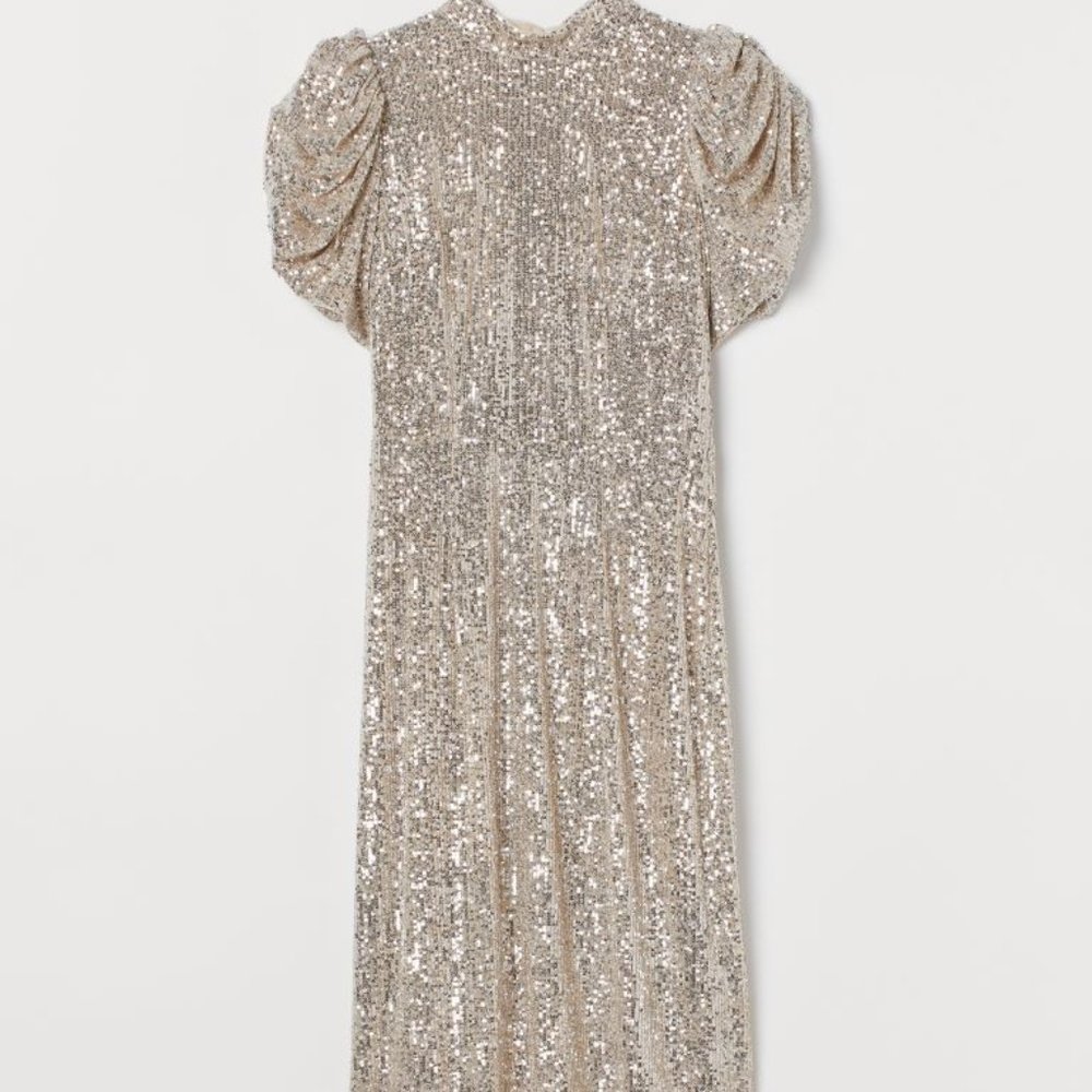 H&M Puff-sleeved Sequined Dress